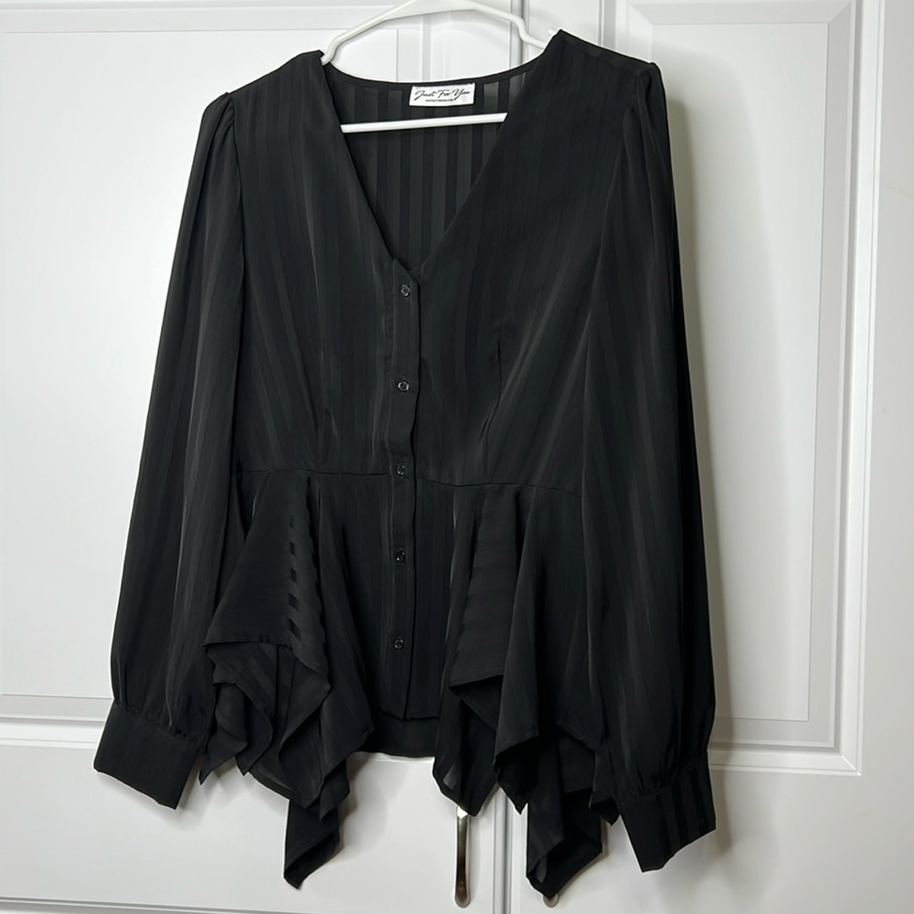 Black Asymmetrical Pleated Blouse